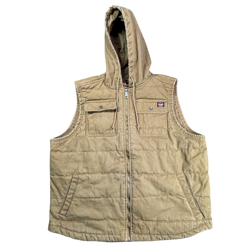 Wrangler Workwear Vest Mens 2XL Brown Canvas‎ Hooded Quilted Lined WW5275